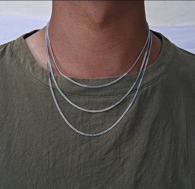 Silver Chain Necklace for men, 2mm Thin Silver Chain Men - By Twistedpendant