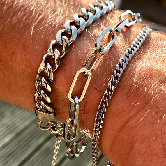 Silver Mens Bracelet Chain 8mm Cuban Link Chain Bracelet, Mens Silver Bracelet  Chains, Heavy Link Stainless Steel Bracelets for Men - Etsy