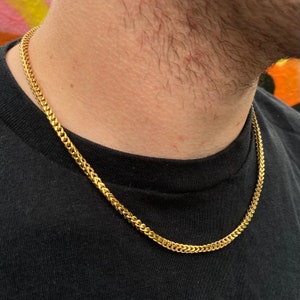 Gold Chain Necklace Mens Chain Franco 4mm Mens Gold Chain Stainless Steel Link Heavy Durable Jewelry Gift For Him - By Twistedpendant
