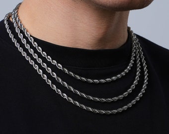 Silver Rope Chain, 5mm Thick Link Chain Necklace For Men, Mens / Boys Chain, Chunky Silver Rope Chain Mens Jewellery - By Twistedpendant
