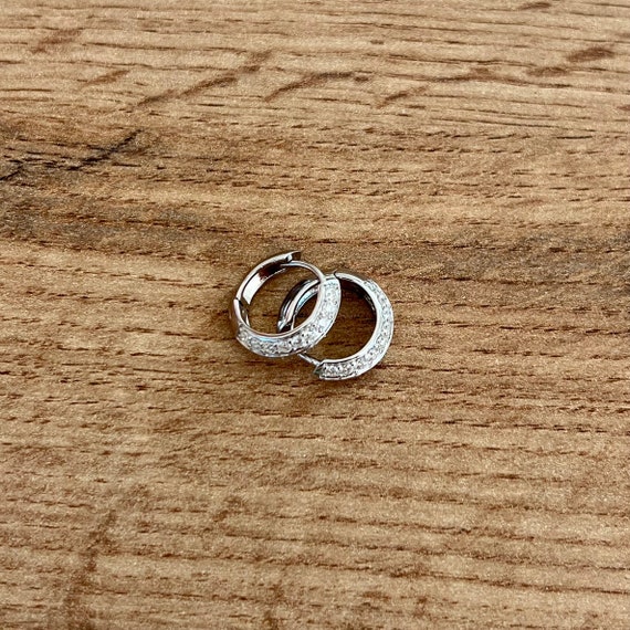 Mens silver diamond hoop earrings sale
