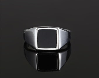Silver Square Onyx Signet Ring For Men - Mens Ring - Silver Signet Ring - Mens Pinky Ring - Minimalist Black Onyx Ring - Mens Jewellery UK