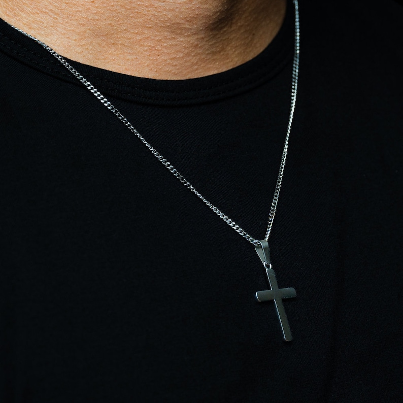 Mens Necklace - Silver Cross Necklace - Cross Necklace Men - Smooth Crucifix Pendant Necklace - Cross And Chain Pendant By Twistedpendant