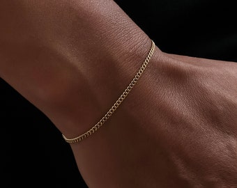 2.5mm 18K Gold Bracelet Chain, Thin Cuban Curb Chain Gold Steel Link Bracelet, Gold Bracelet Men, Thin Minimalist Chain - By Twistedpendant