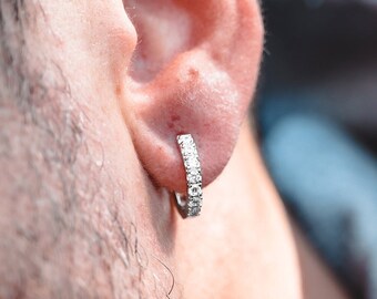 Orecchini A Cerchio In Argento Sterling 925 Con Doppia Fila Di Diamanti – Alti In Carbonio, Placcati Oro Bianco, Gioiello Donna, Regalo