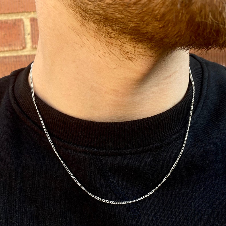 thumbnail image 2 of 24-Inch Sterling Silver Curb Link Chain – Rhodium Plated, 2mm Thick, Unisex Choker 2 of 5
