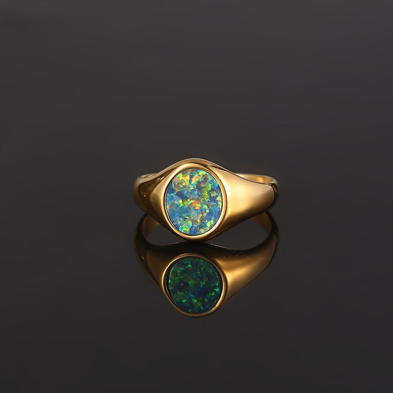 Mens Ring Green Opal Gold Ring - Opal Ring - Signet Ring Mens - 18K Gold Signet Ring- Gold rings for Men - Gold Rings Opal Jewelry Gift Him 