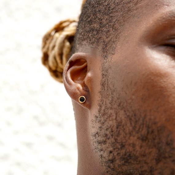 Stainless Steel Geometric Star Stud Earrings Men Small Black - Temu