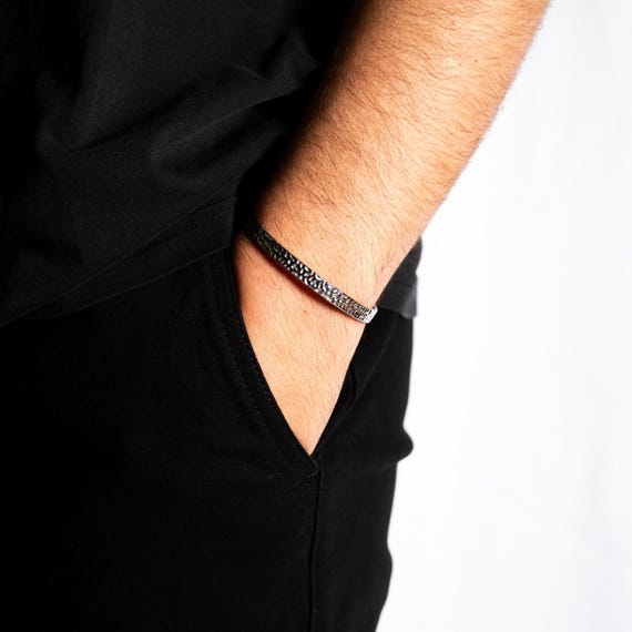 cuff bracelet mens thin black bracelet