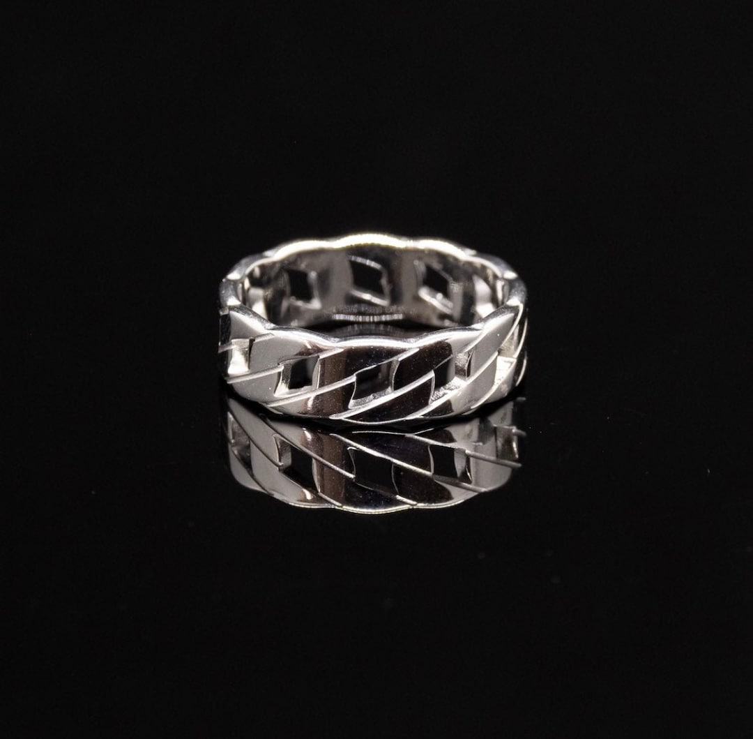 Mens Rings Silver Cuban Chain Styled Ring Silver Polished Ring Man Ring