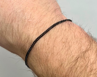 オニキスブレスレット 925シルバー オニキスブレスレット 細身