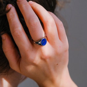 Royal Blue Lapis Lazuli Signet Ring Men Mens Ring Mens Pinky Rings Blue Gemstone Signet Ring Mens Gold Ring For Him Gift All Sizes image 8