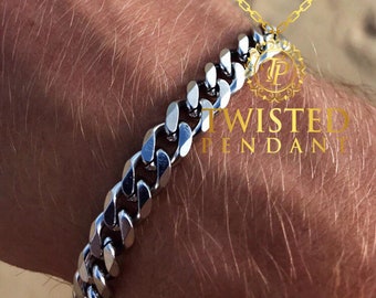 Silver Mens Bracelet Chain 8mm Cuban Link Chain Bracelet Mens Woman Chain / Silver Bracelet Men, Thick Silver Chains - By Twistedpendant