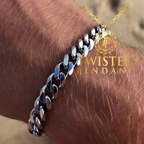 Silver Mens Bracelet Chain 8mm Cuban 