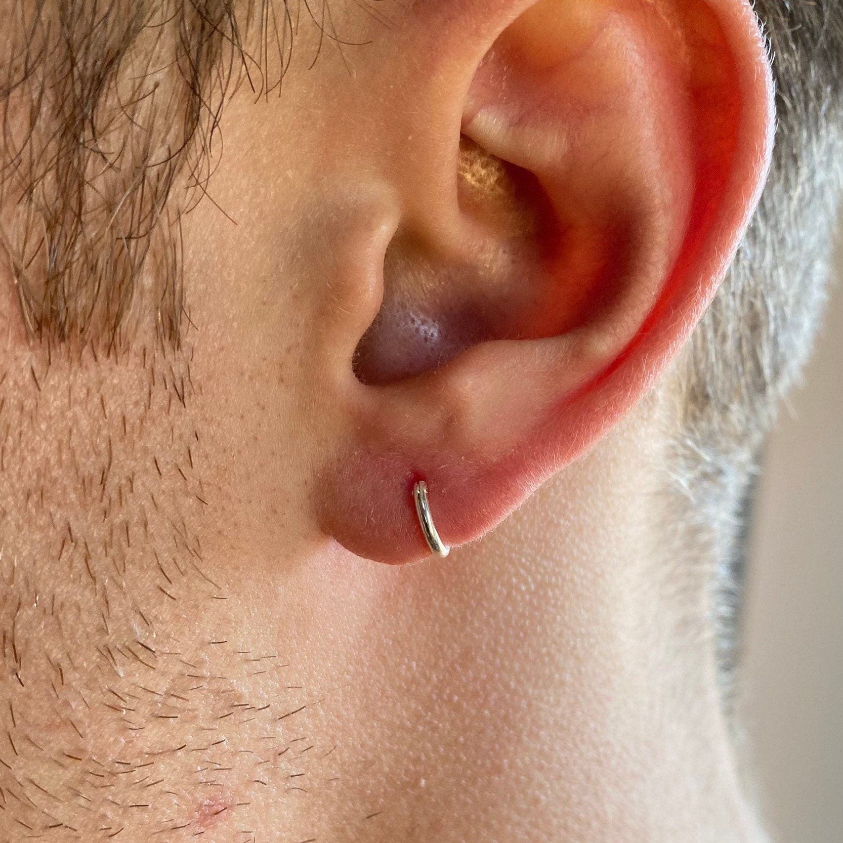 Mens Earrings Silver Hoop Earrings Hoops for Men 8mm Mens Huggie