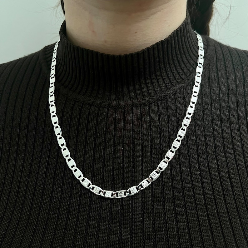 Mens Necklace - Silver Valentino Chunky Chain Necklace - 925 Sterling Silver Necklace For Men - Custom Smile Face Chain By Twistedpendant image 8