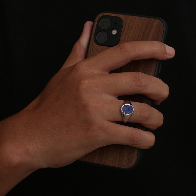 Blue Stone Signet Ring Men - Lapis Lazuli Ring Men - By Twistedpendant