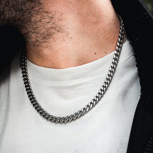 Mens Chain, Silver Matte Curb Chain Mens, 8MM Chunky Stainless Steel Cuban Link Chain - Mens Necklace - By Twistedpendant