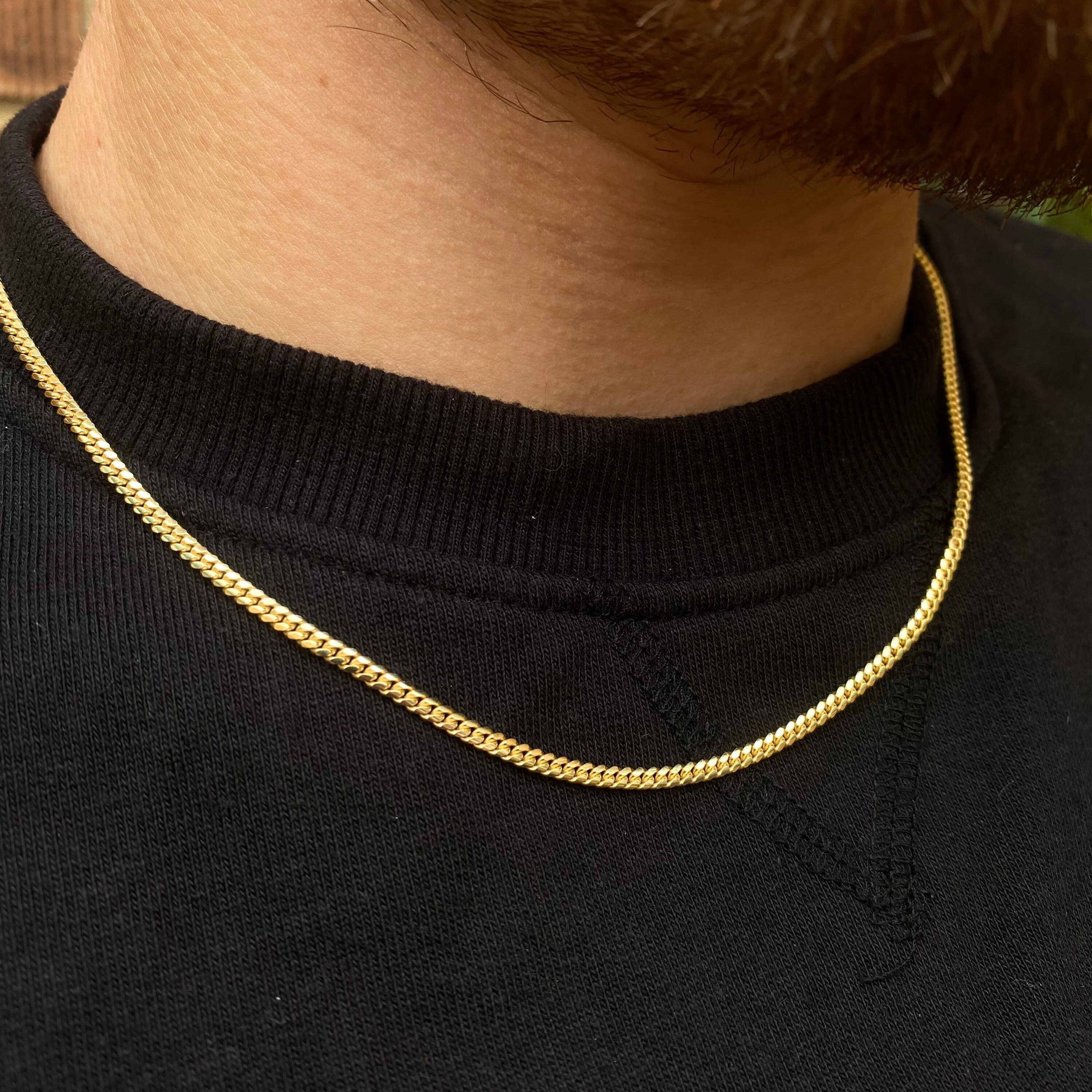 3mm Thin Gold Chain 18K Gold Cuban Chain Mens Gold Chain Etsy UK