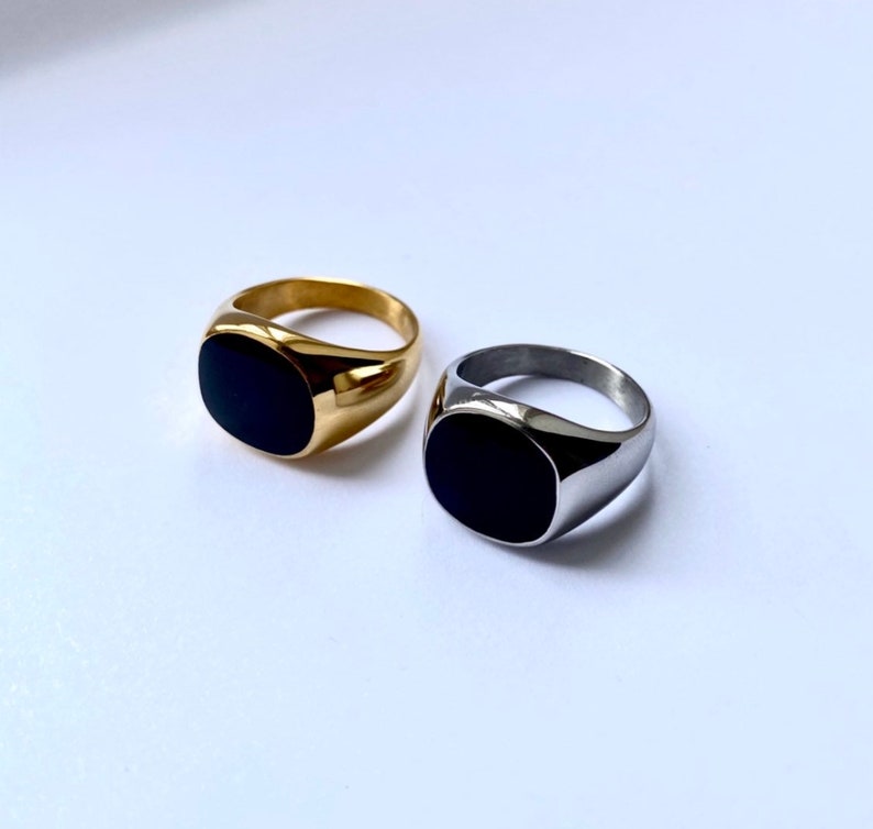 Mens Ring - Black & Gold Styled Ring Gold- Polished Ring- Man Ring- Silver Signet Ring- Men Jewelry- For Him Gift- Stainless Steel Ring 
