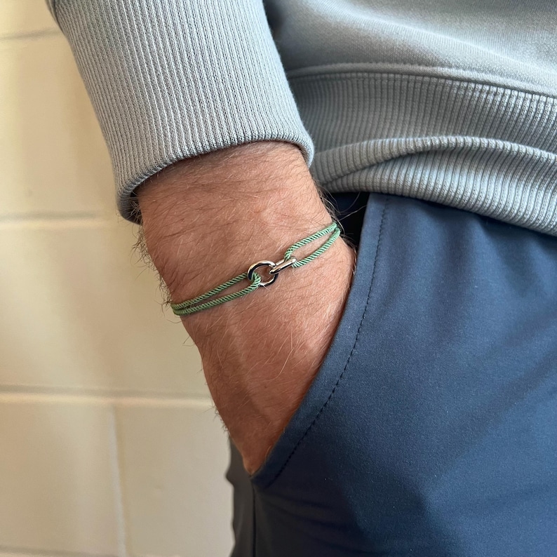 Mens Bracelet Rope Chain, Thin Green Nylon Rope Bracelet,