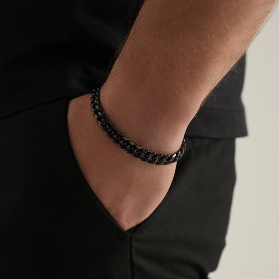 Men Punk Rock Sharp Metal Studded Genuine Leather Bracelet Wristband Cuff  Black | eBay