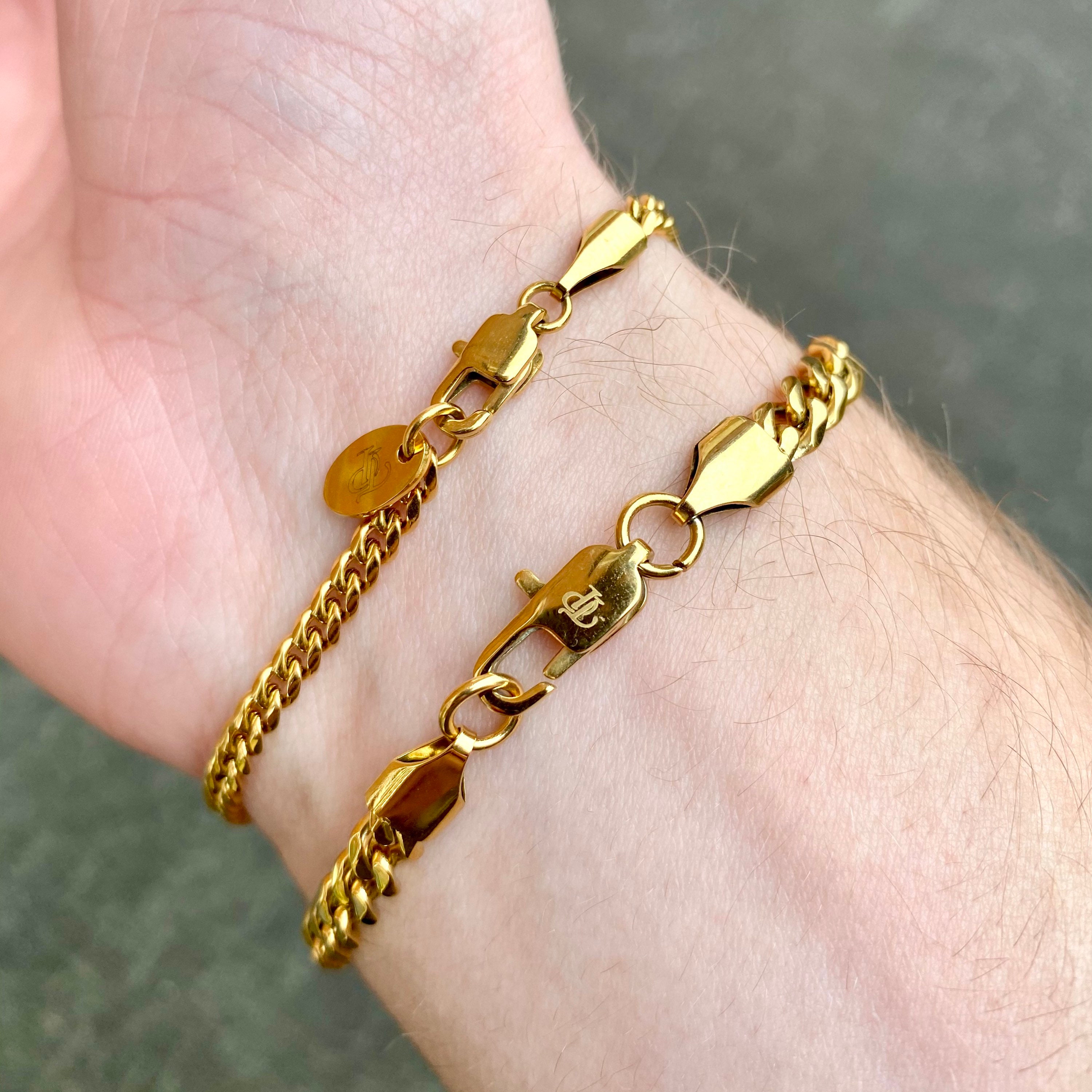18k Gold Bracelet Chain 5mm Cuban Link Curb Chain Bracelet for ...