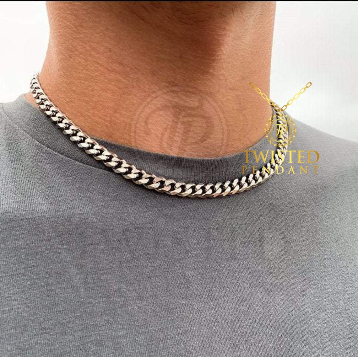 thumbnail image 2 of 316L Stainless Steel Heavy Link Silver Curb Cuban Chain Necklace For Men - 13mm Or 15mm Width, 8-42 Inch Length 2 of 6