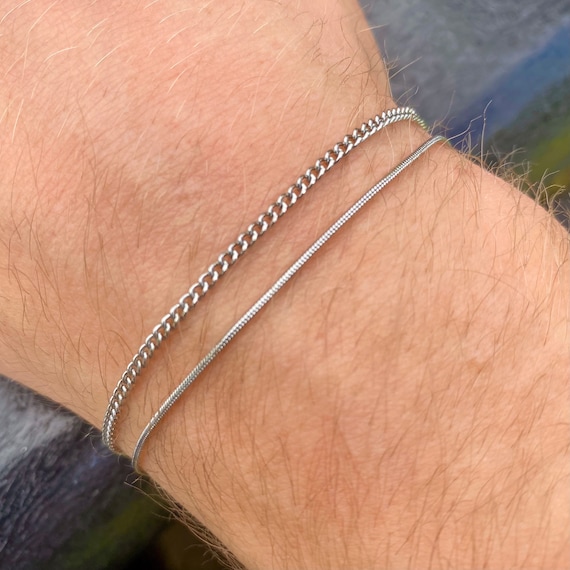 Mens Bracelets Thin Silver Bracelet Cuban Curb 1.5mm Thin Bracelet Mens  Chain Stainless Steel Chain, Mens Jewelry Chains - By Twistedpendant