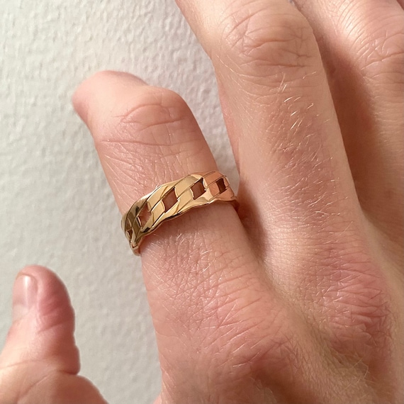 Mens Ring Gold Cuban Ring Thin Rose Gold Band Ring Minimalist