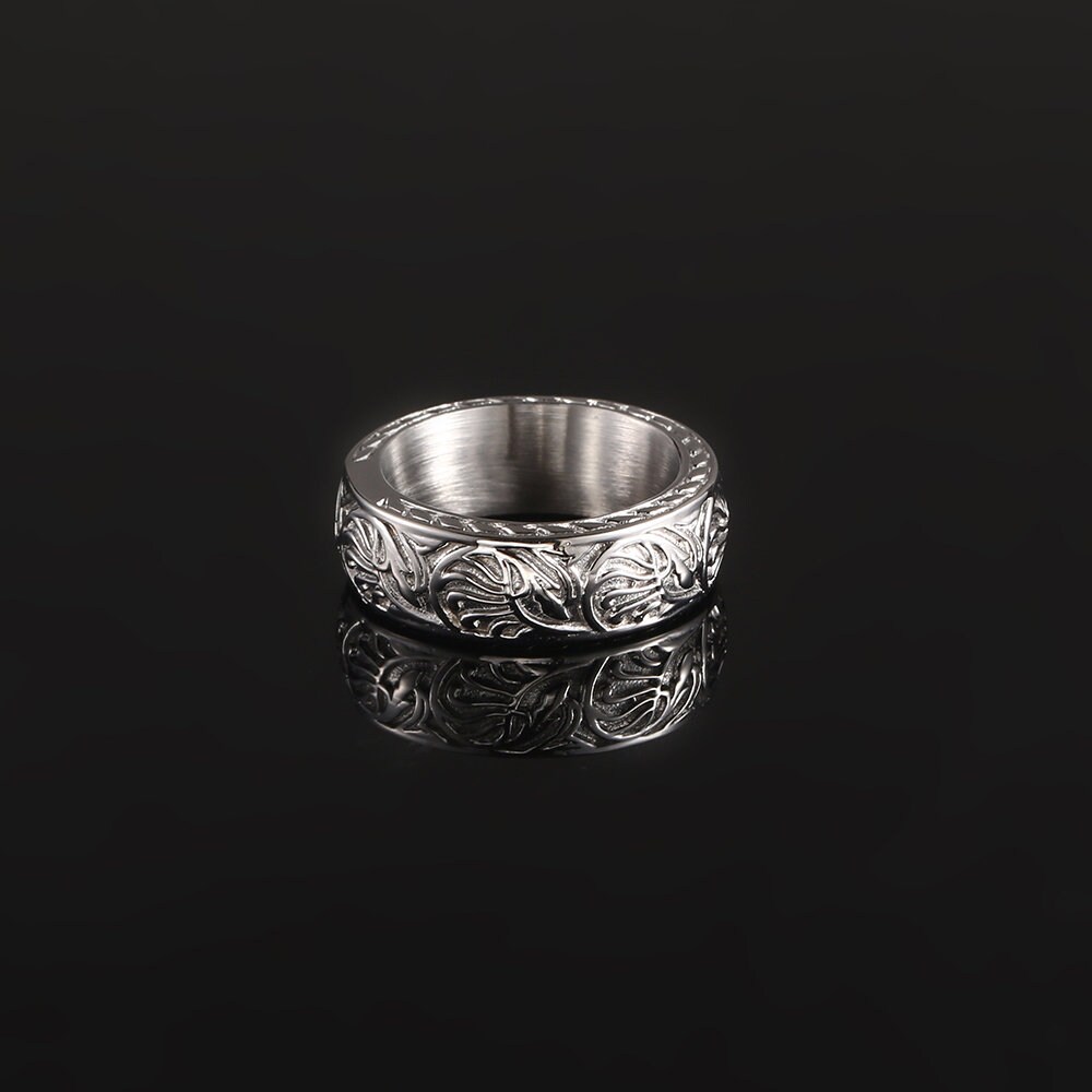 Silver Ring Patterned Mens Ring, Chunky Patterned Silver Band Ring - Mens Band Ring - Silver ...