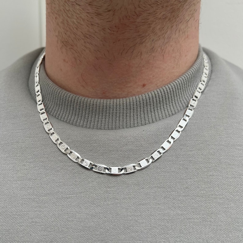 Mens Necklace - Silver Valentino Chunky Chain Necklace - 925 Sterling Silver Necklace For Men - Custom Smile Face Chain By Twistedpendant image 5