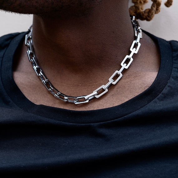 Mens Choker Necklace Mens Silver Choker Chain Thick Silver 