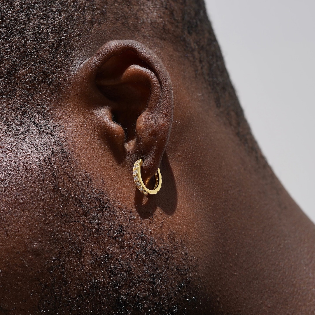 Mens Hoop Earrings Mens Gold Earrings, Silver Diamond Hoop