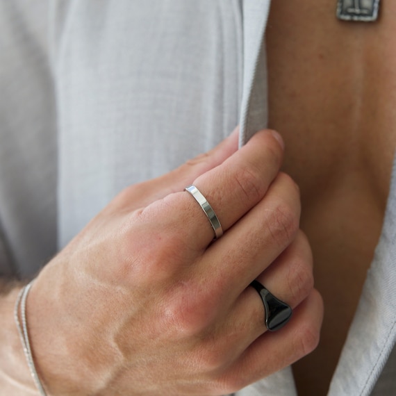 Mens thin silver ring deals