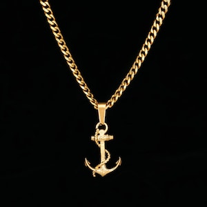 18K Gold Anchor Pendant Necklace - Mens Gold Necklace - Mini Gold Pendant Men - Gold Chain Pendant, Mens Jewelry By Twistedpendant