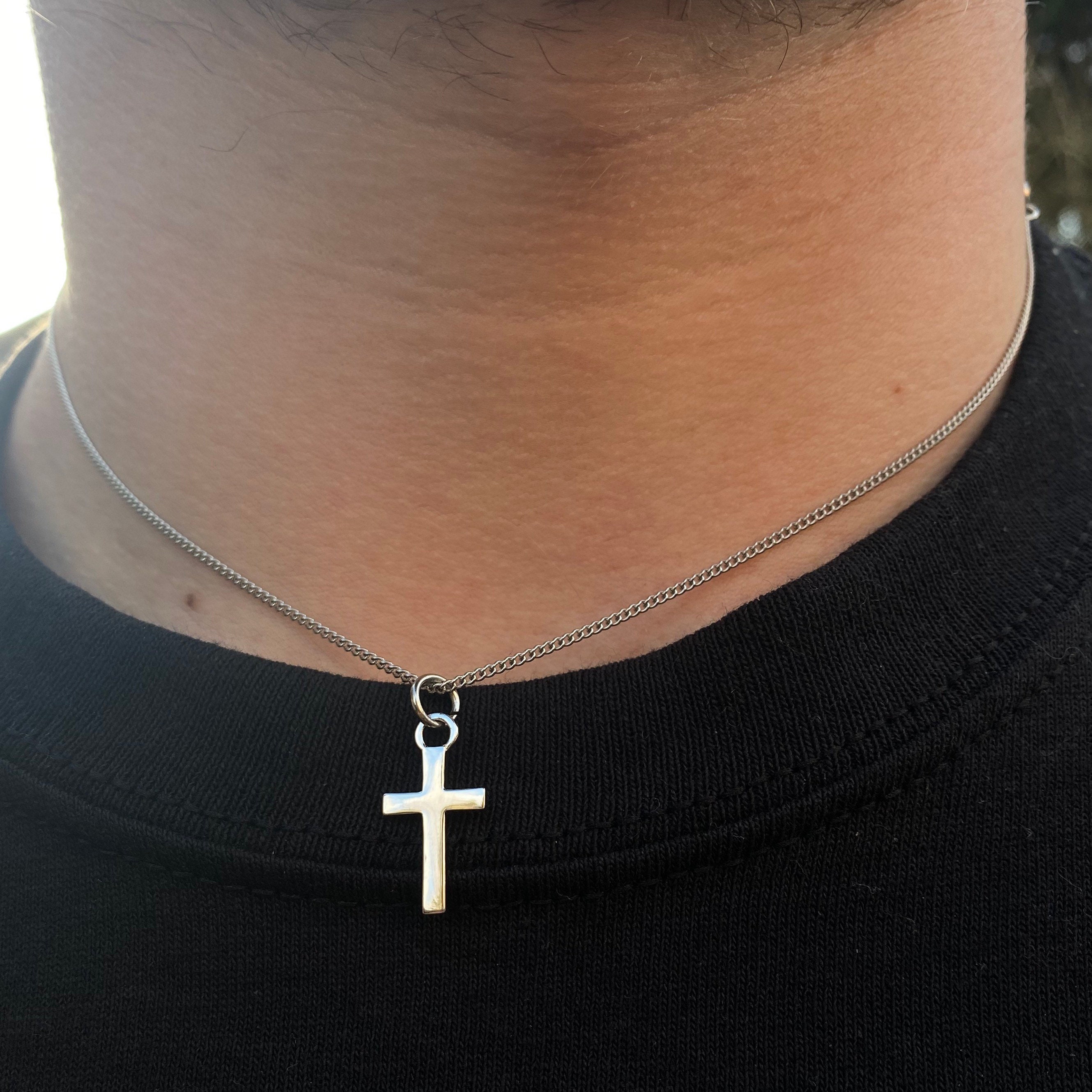 Ursteel Collana Uomo Oro 18k E Argento Nero: Croce A Strati In Acciaio Inox 316, Catena 40-61 Cm, Gioiello Antiallergico