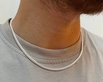 Cadena de plata de ley 925 - Cadena de eslabones cubanos de plata de Miami - Cadena de plata para hombres - Joyería para hombres - Collar para hombres en cadena para hombres de 20" / 22"