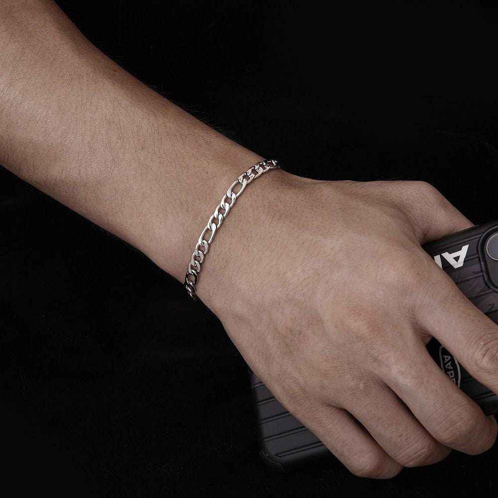 Silber 5MM Figaro Armband Kette, Herren Armbänder, Silber Armbänder Männer  Große Glieder Stahl Ketten, Silber Armbänder für Männer Herrenschmuck DE