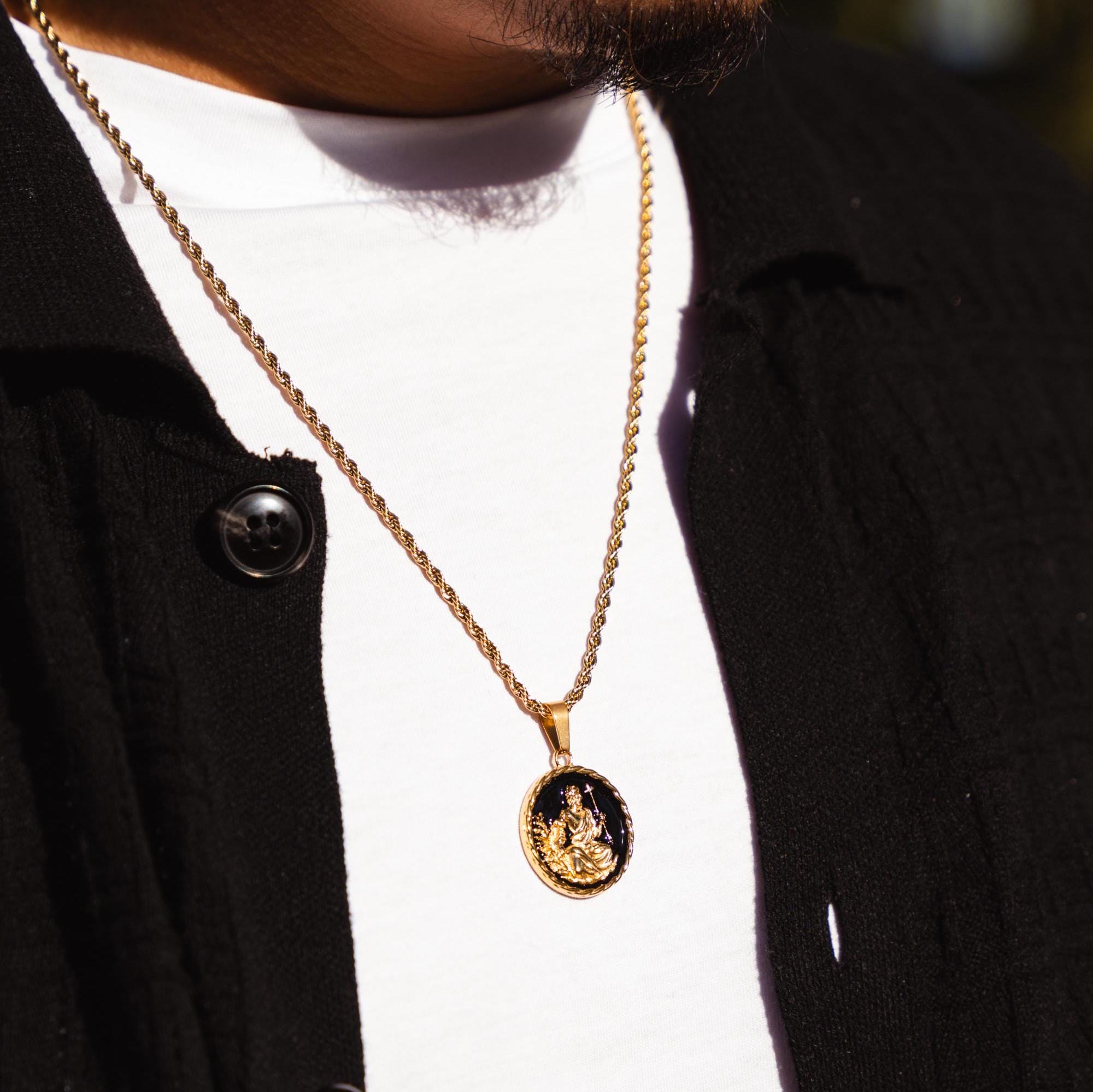 18K Gold St Christopher Pendant Necklace, Gold Saint