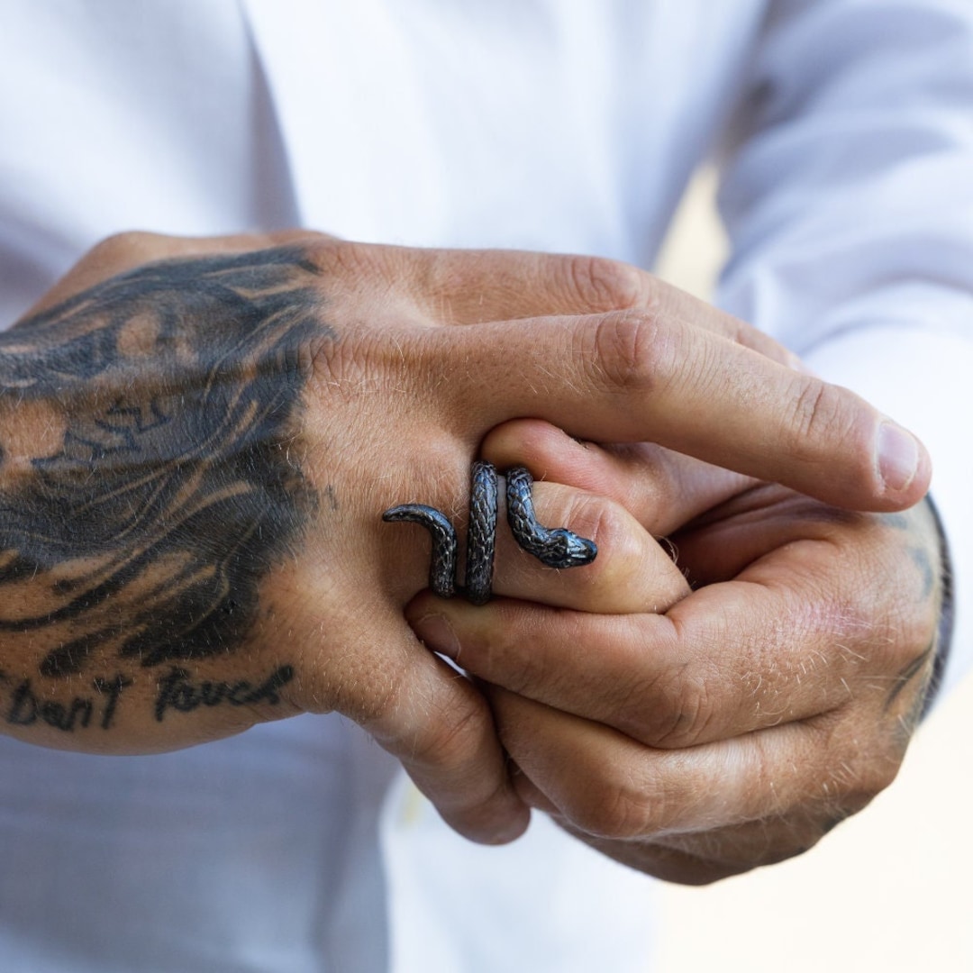 Black Snake Ring Snake Ring Mens Silver / Black Ring Stainless Steel Ring Snake Rings for Men