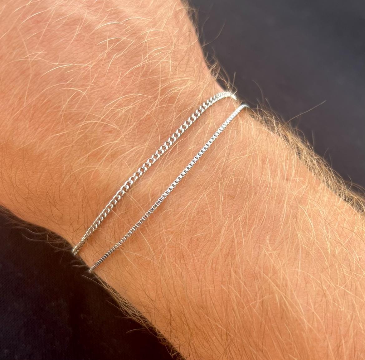 ミニマルシルバーブレスレット - 2mmコネルカーブブレスレットチェーン