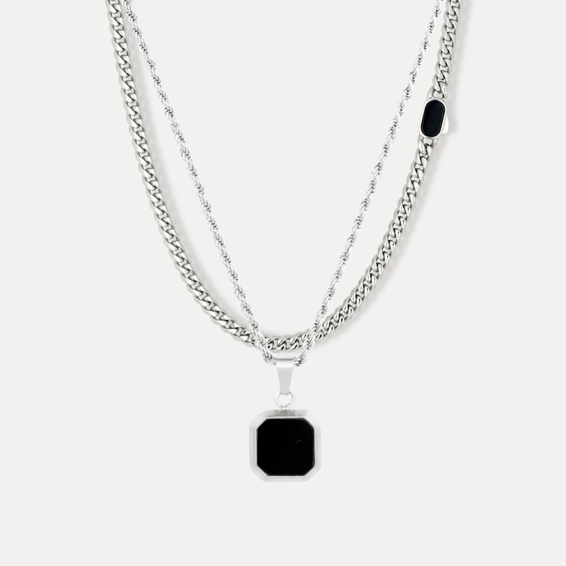 Mens Necklace Set - 18K Gold Onyx Pendant Necklace For Men - By Twistedpendant