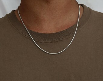 3 mm シルバー スネークチェーンネックレス、メンズ シルバー スネーク