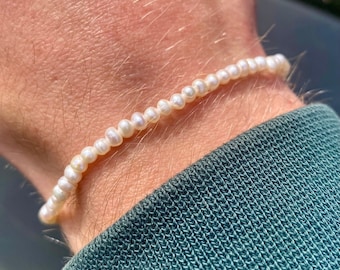 Mens Pearl Bracelet, Mini Mens Pearl Bracelet, Thin Silver Bracelet Men, Thin Bracelets for Men, Mens Jewelry Gifts - By Twistedpendant