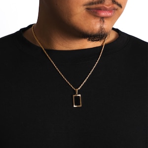 Mens Necklace - 18K Gold Onyx Rectangle Pendant Necklace For Men - Black Charm Gold - Vintage Styled Onyx Necklace Mens Jewellery Gifts UK