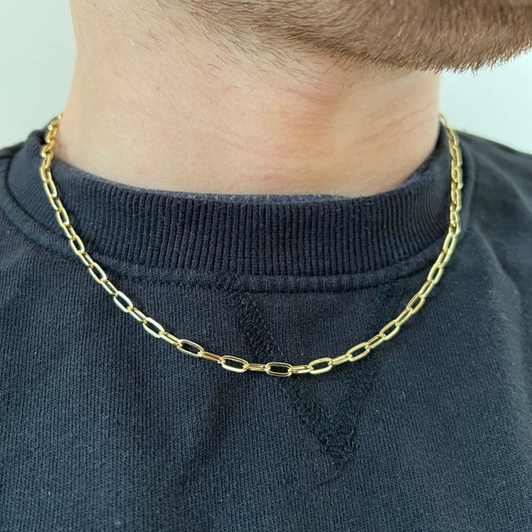 3mm 14K Gold Chain Necklace, Mens Gold Paperclip Chain, Gold Chains - Mens Jewelry Gifts - Gold Bracelet / Necklace - By Twistedpendant