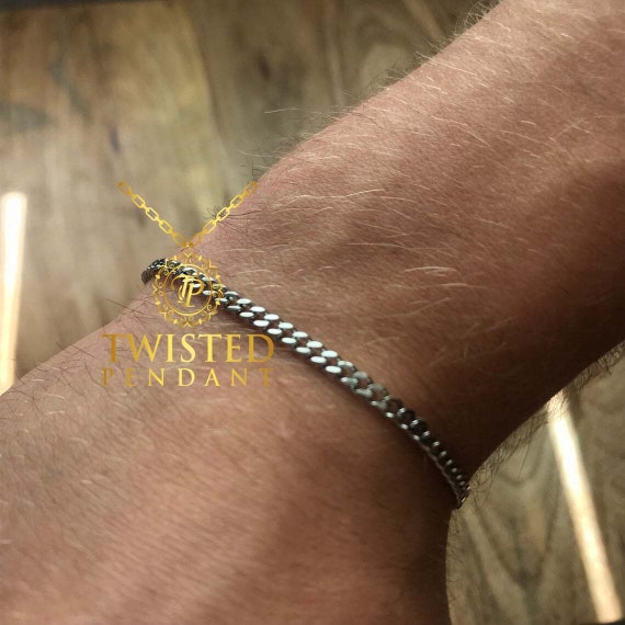 Silver Mens Bracelet Chain 3mm Cuban 