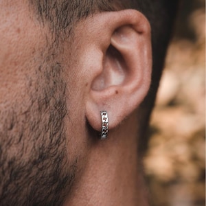 Mens Hoop Earrings - Silver Cuban Chain Huggie Hoop Earrings for Men - Mens Jewellery - Stainless Steel Hoop Earring By Twistedpendant