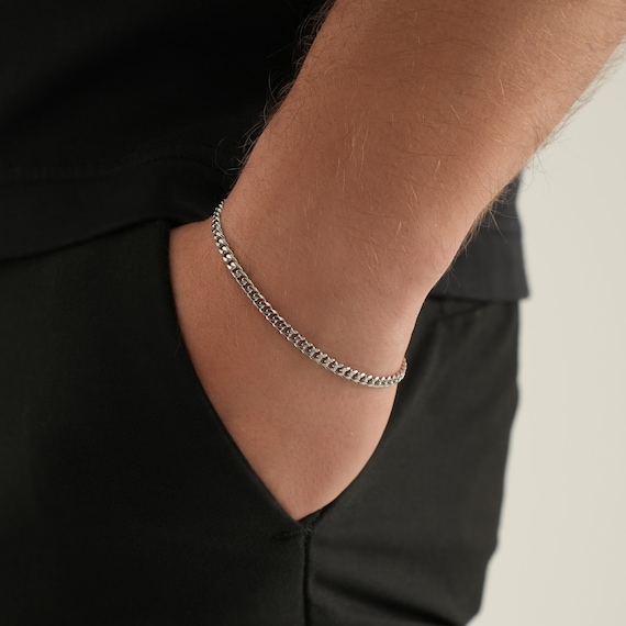 シルバー メンズ ブレスレットチェーン 3mm キューバンリンクチェーン